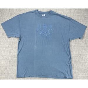 Vintage USA Olympics Badminton Shirt Mens XL Blue Embroidered Made USA Hanes